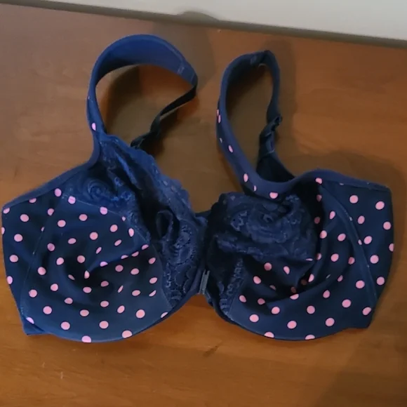 Glamorise WonderWire Front Close Bra, Navy with Pink Polka Dots - Picture 1 of 2
